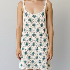 Sincerely Jules Women’s Crochet Knitted Retro Boho Print Mini Dress